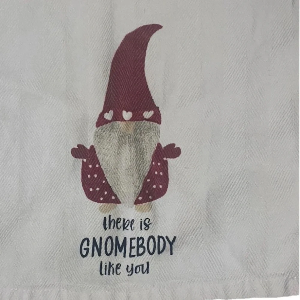 Valentines Day Gnome Print Kitchen Towel - White Red There’s Gnomebody Like You